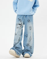 Grunge Aesthetic Cat Jeans in Blau